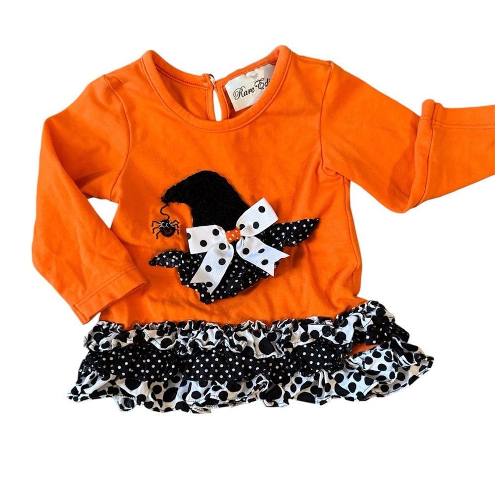 Rare Editions Orange Halloween Top with Witch Hat & Spider Appliqué 6 mos​